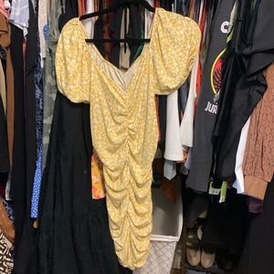 Ruched yellow floral dress